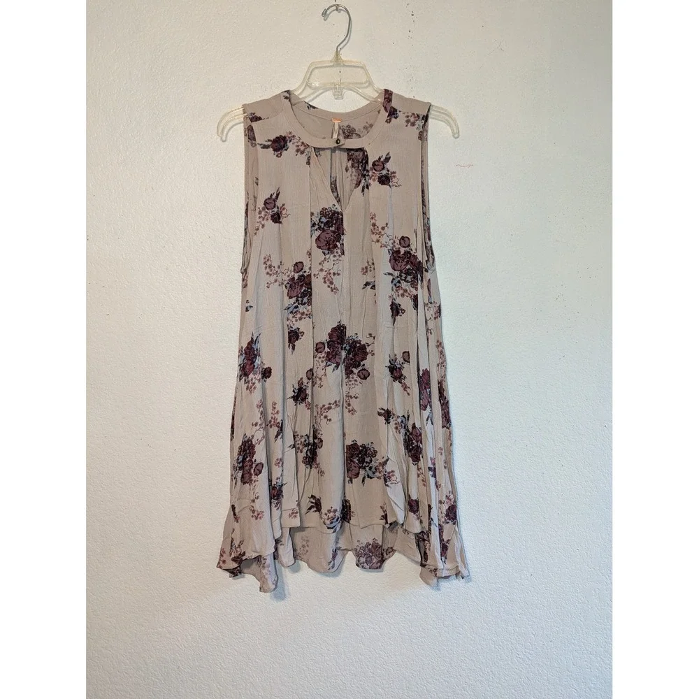 Free People Tree Swing Tunic Dress Small Washed Stone Floral‎ Combo Bohemian